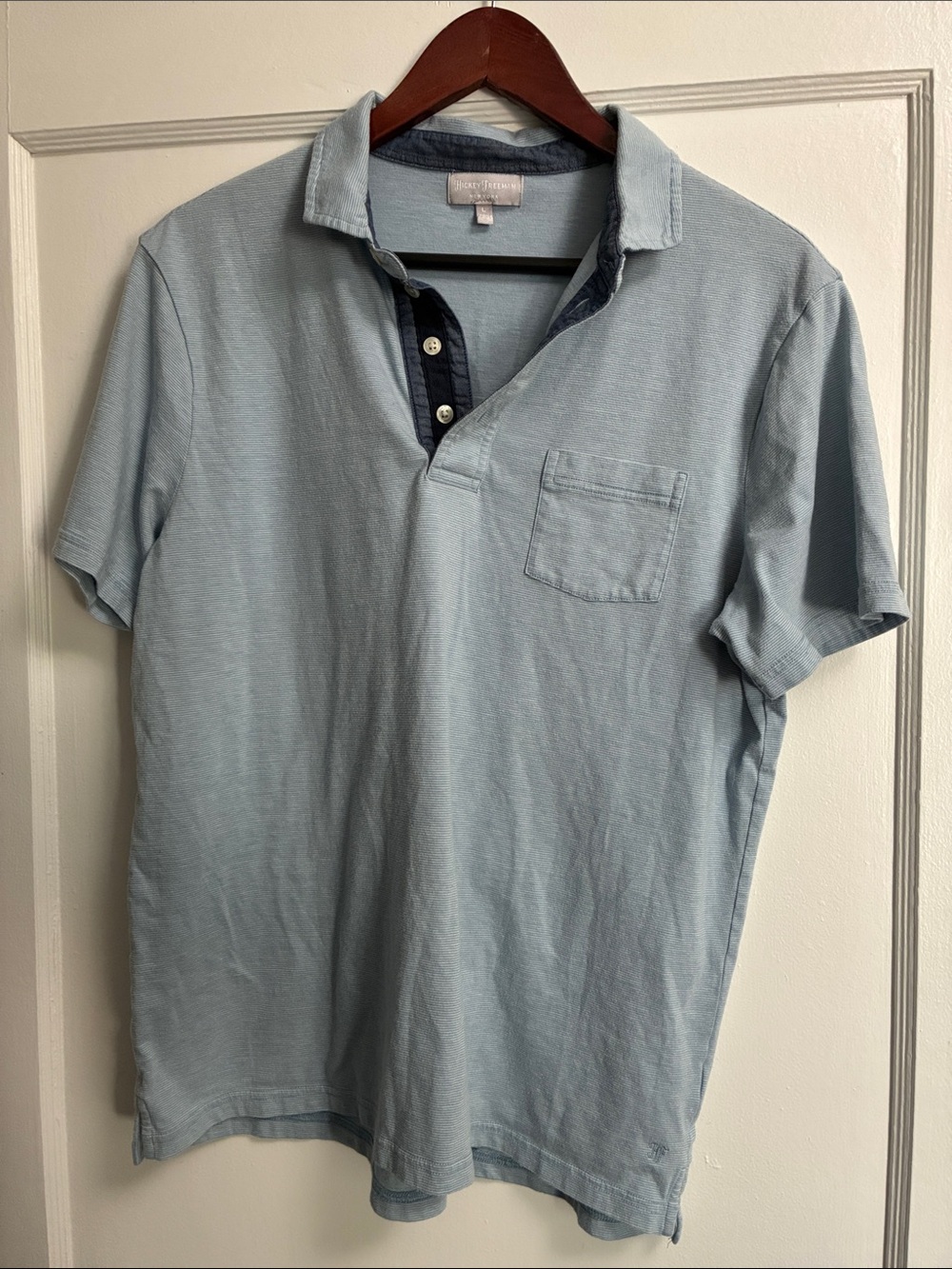 Hickey Freeman Light Blue Striped Men's Polo Shirt with Chest Pocket